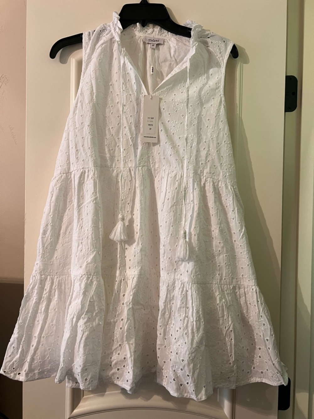 White Eyelet Tiered Sleeveless Dress with Tassel Ties from Sundance NWT